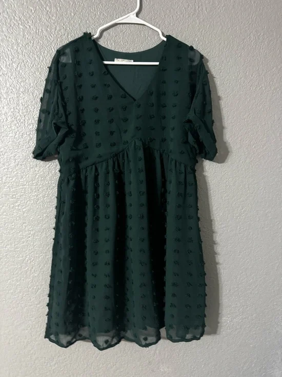 Kirundo Green Swiss Dot Babydoll Dress- Size M - Picture 2 of 4